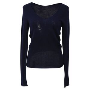 Gucci Knitted V-Neck Sweater Top in Navy Blue Wool